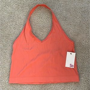 Orange ribbed halter top